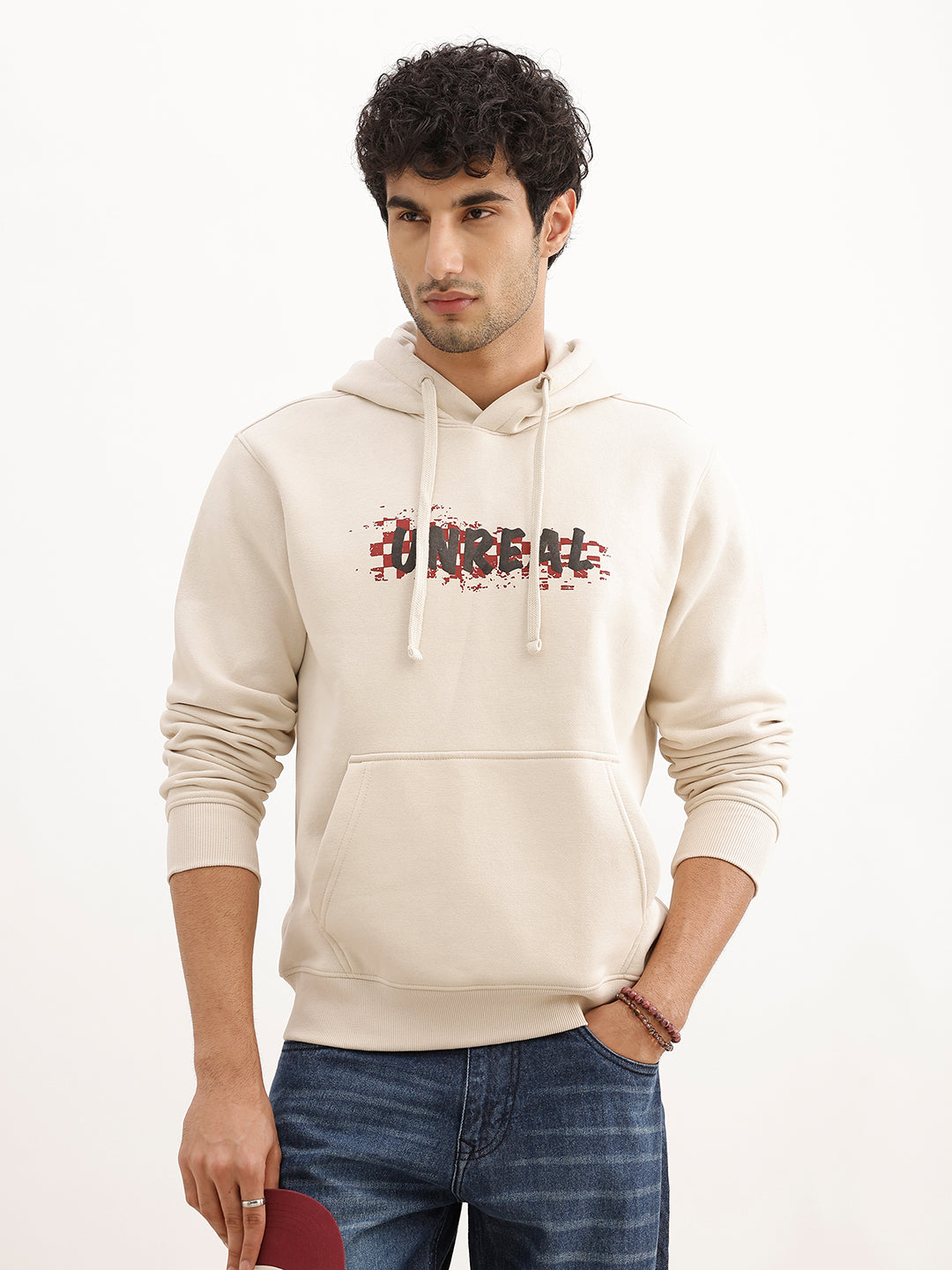 Classic Placement Printed Hooded Sweatshirt | Beige