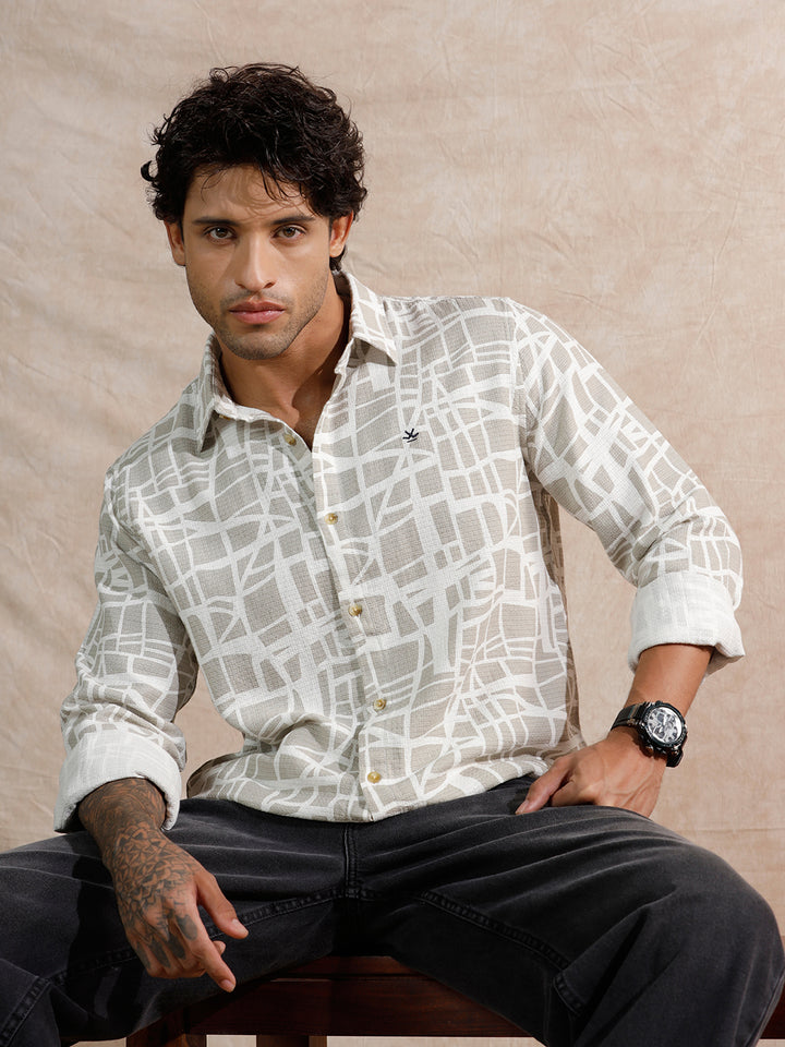 Textured AOP Regular Fit Shirt | Light Olive