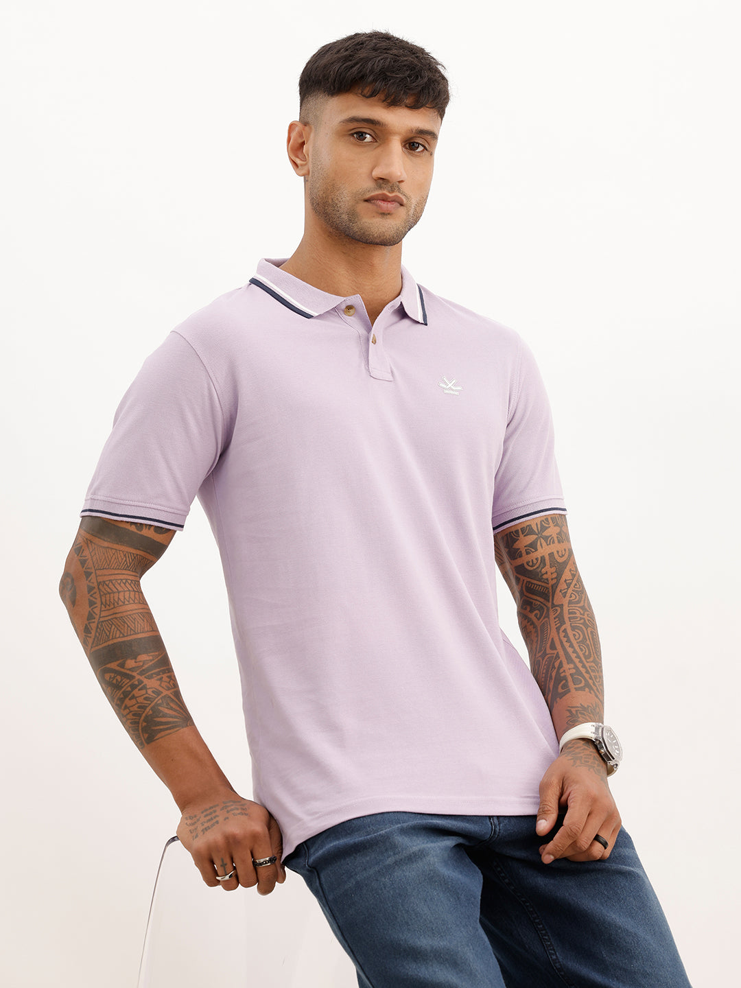 Regular Fit Tipping Collar Polo T-Shirt | Purple