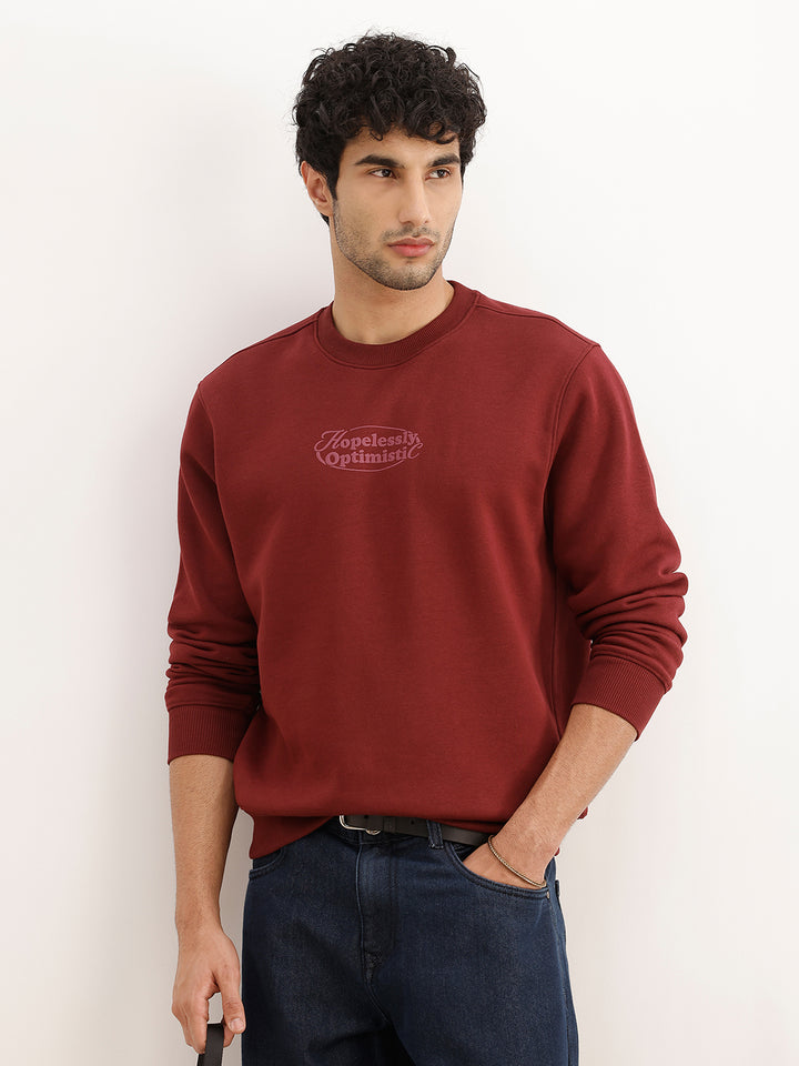 Placement Printed Sweatshirt | Maroon