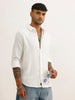 Solid Slim Fit Textured Full Sleeve Shirt | White