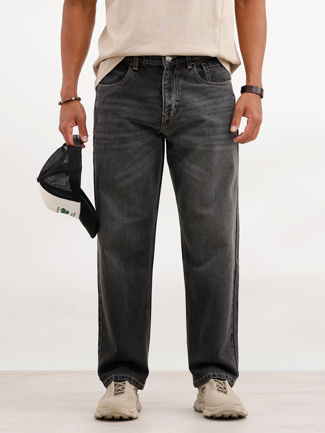 Loose Fit Faded Denim Jeans | Grey