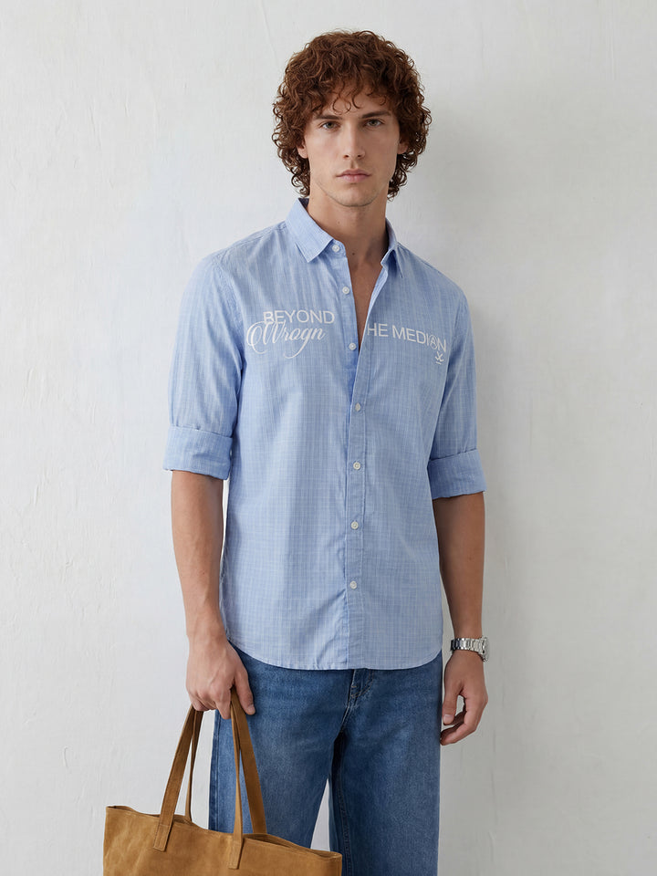Comfort Fit Placement Printed Shirt | Light Blue