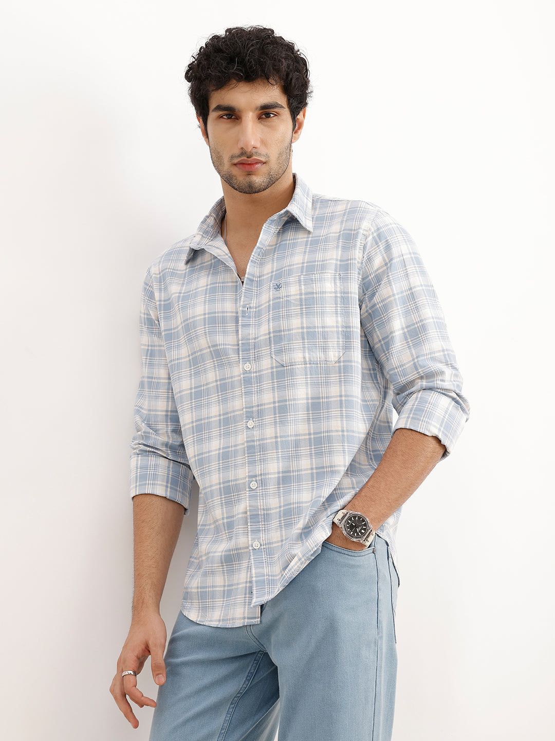 Slim Fit Full Sleeve Checkered Shirt | Blue
