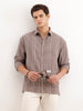Oversized Fit Striped Double Pocket Shirt  | Brown