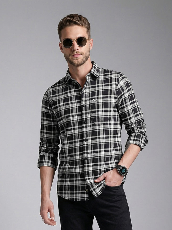 Regular Fit Checkered Shirt | Black