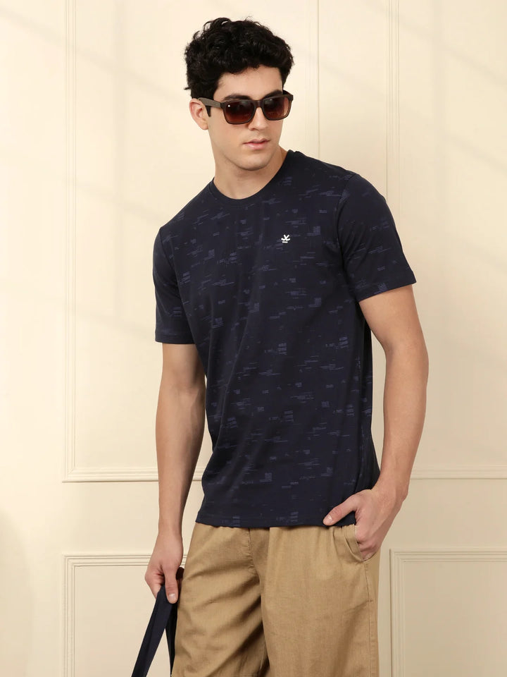 Tonal Regular Fit AOP T-Shirt | Navy Blue