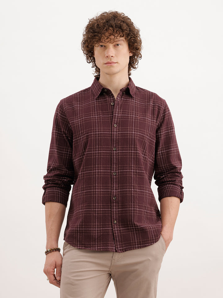 Slim Fit Checkered Shirt  | Brown