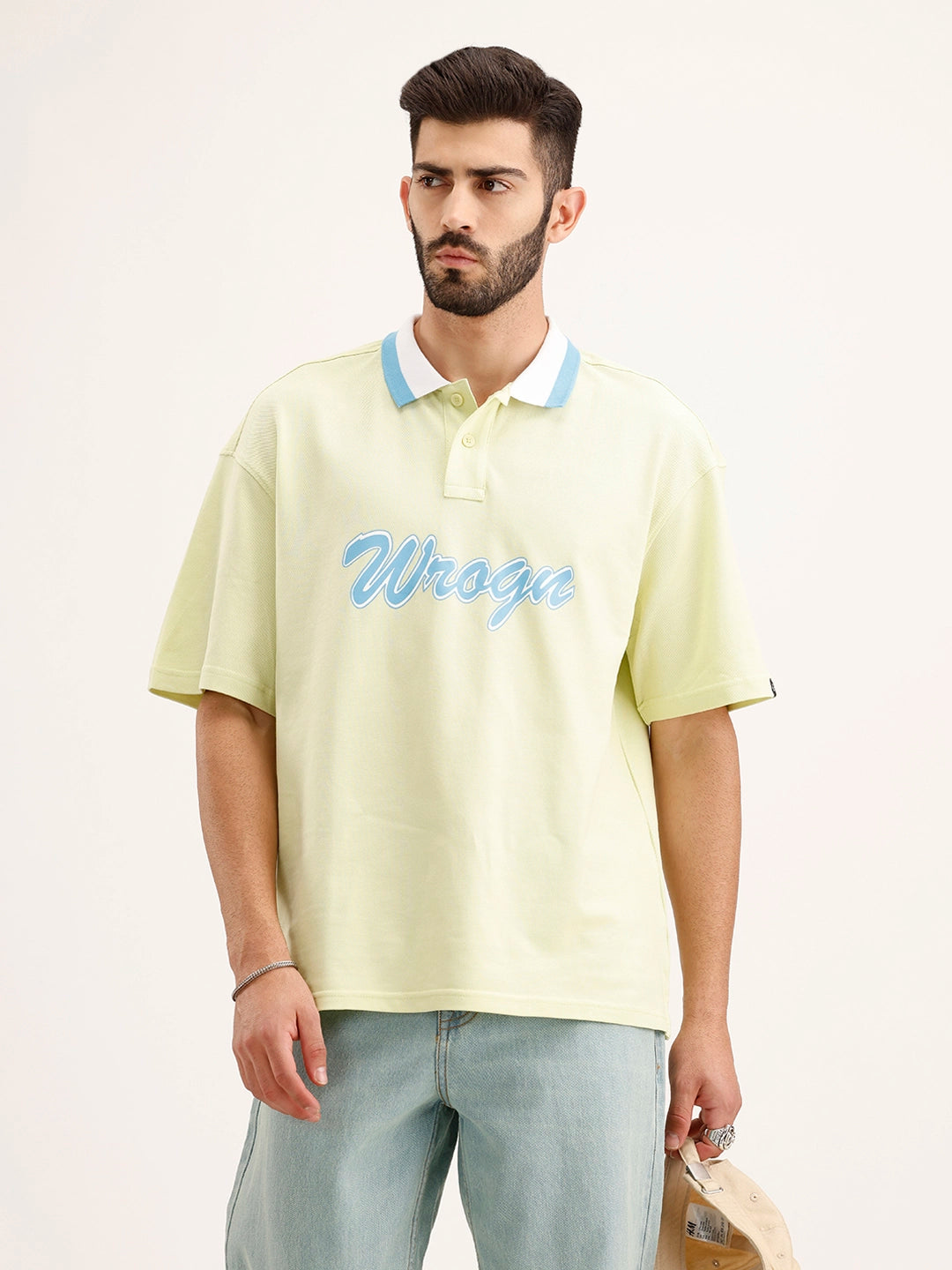 Oversized Contrast Colllar Polo T-Shirt | Yellow