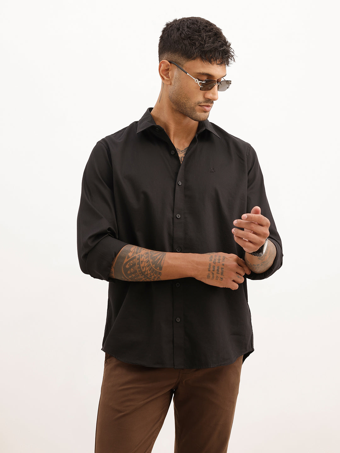 Solid Slim Fit Full Sleeve Shirt | Black | WSH01FSSL7068W