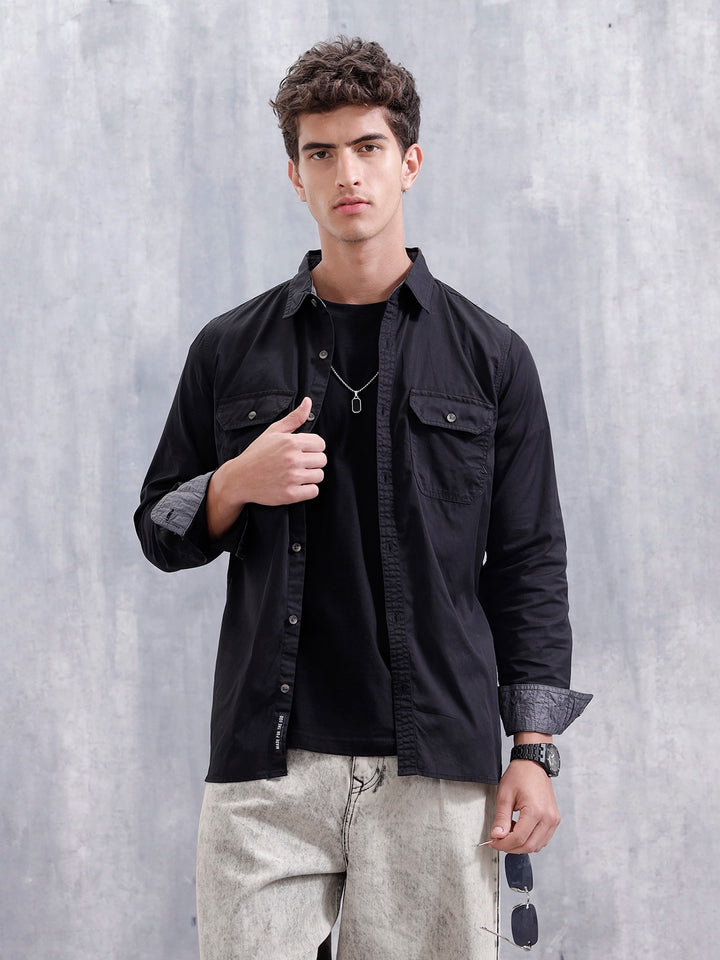 Solid Regular Fit Cotton Shirt | Black