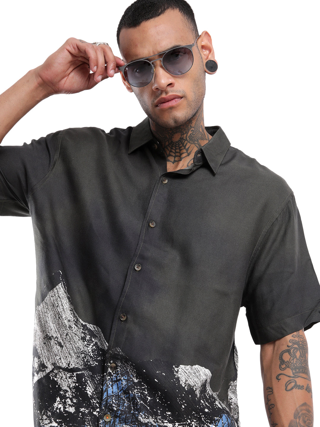 Dark Olive Placement Printed Shirt