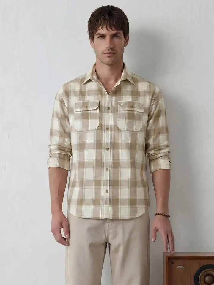 Classic Double Pocket Checkered Shirt | Beige