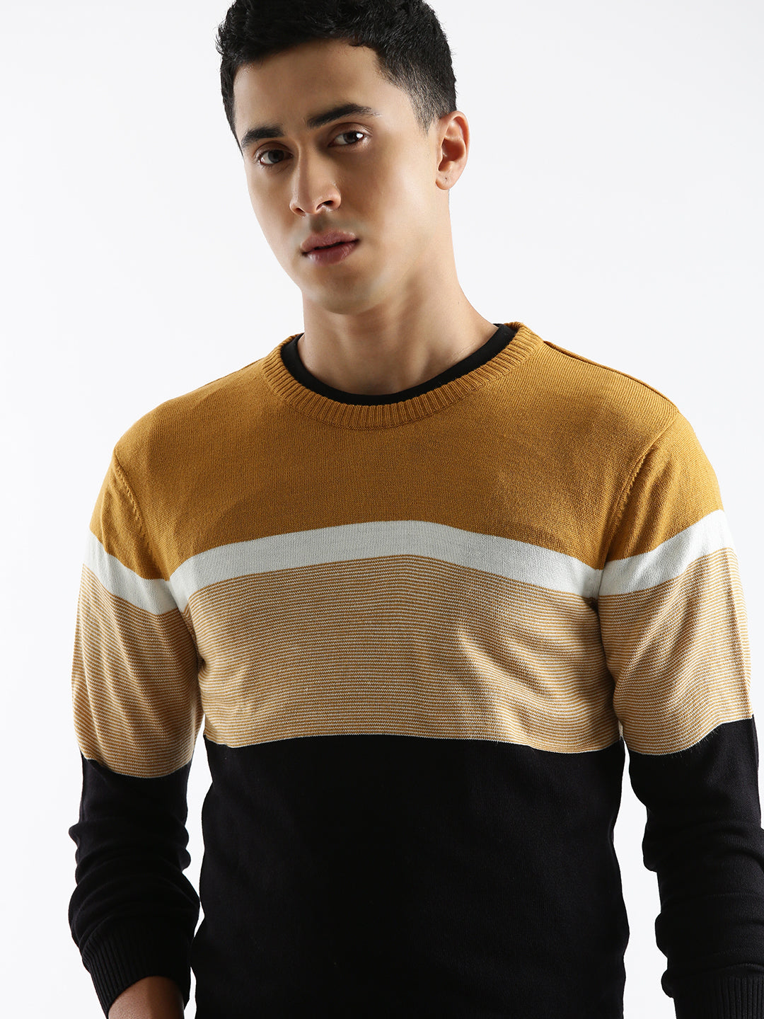 Colour-Blocked Striped Cardigan