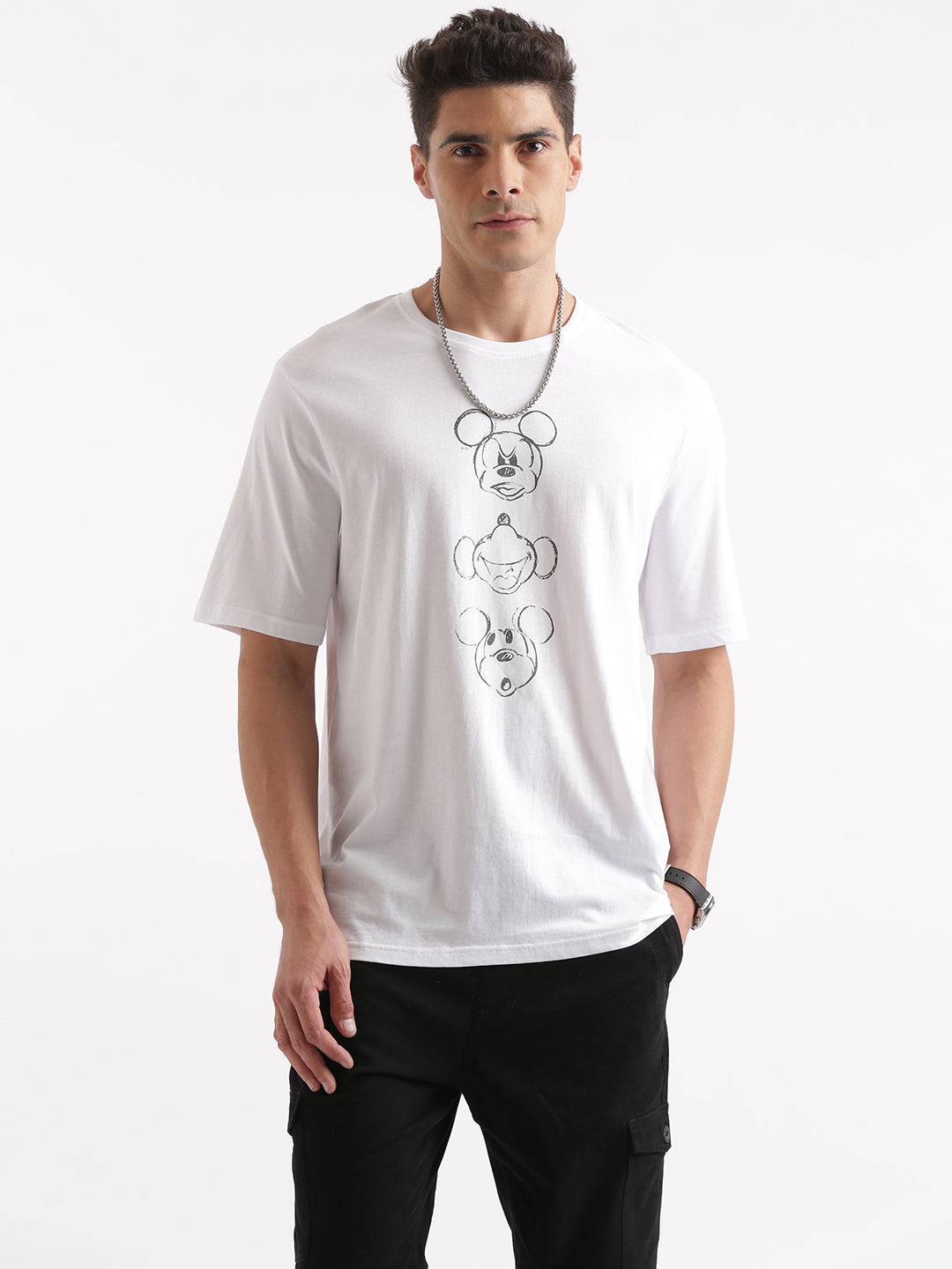 Casual White Mickey Printed T-Shirt