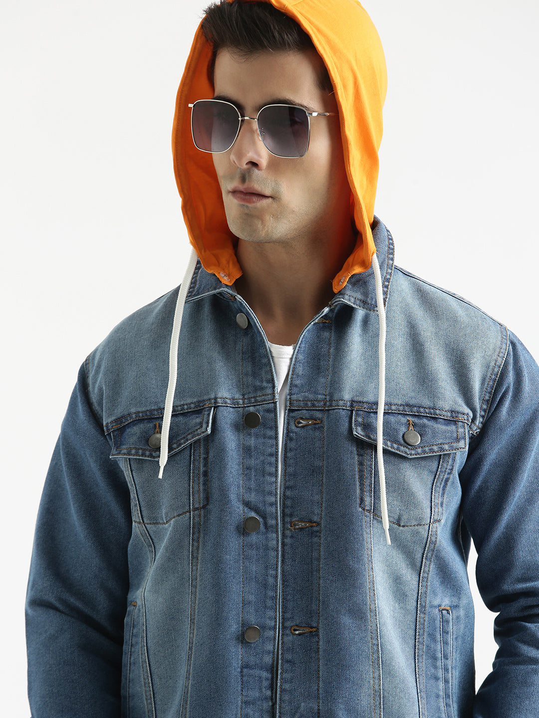 Hooded Washed Blue Denim Jacket