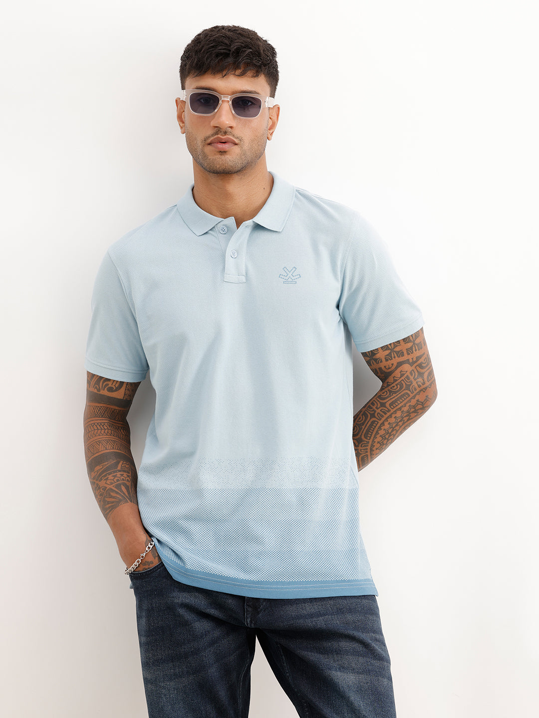Classic Slim Fit Faded Polo T-Shirt | Light Blue