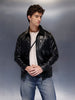 Men's Slim Fit PU Collared Jacket  |  Black