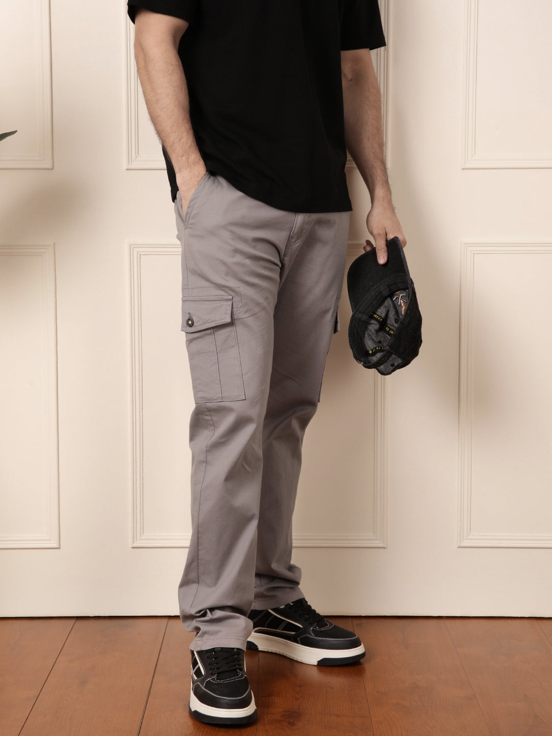Peached Cotton Cargo Trouser | Grey