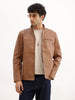 Solid Slim Fit Zipper Jacket | Brown