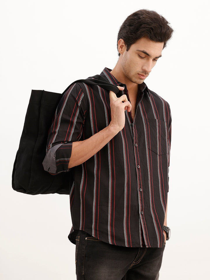 Classic Regular Fit Striped Shirt | Black