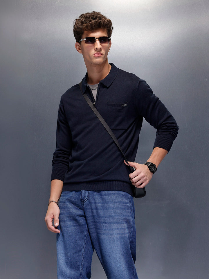 Men's Casual Slim Fit Sweater  | Navy Blue