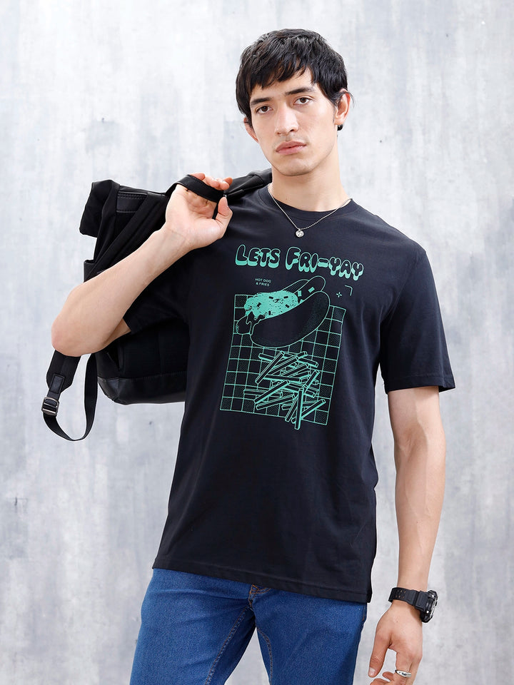 Men’S Casual Regular Fit Graphic Tshirt | Black