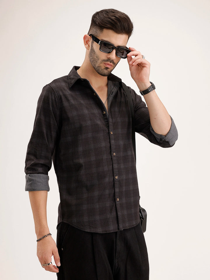 Slim Fit Checkered Shirt | Black