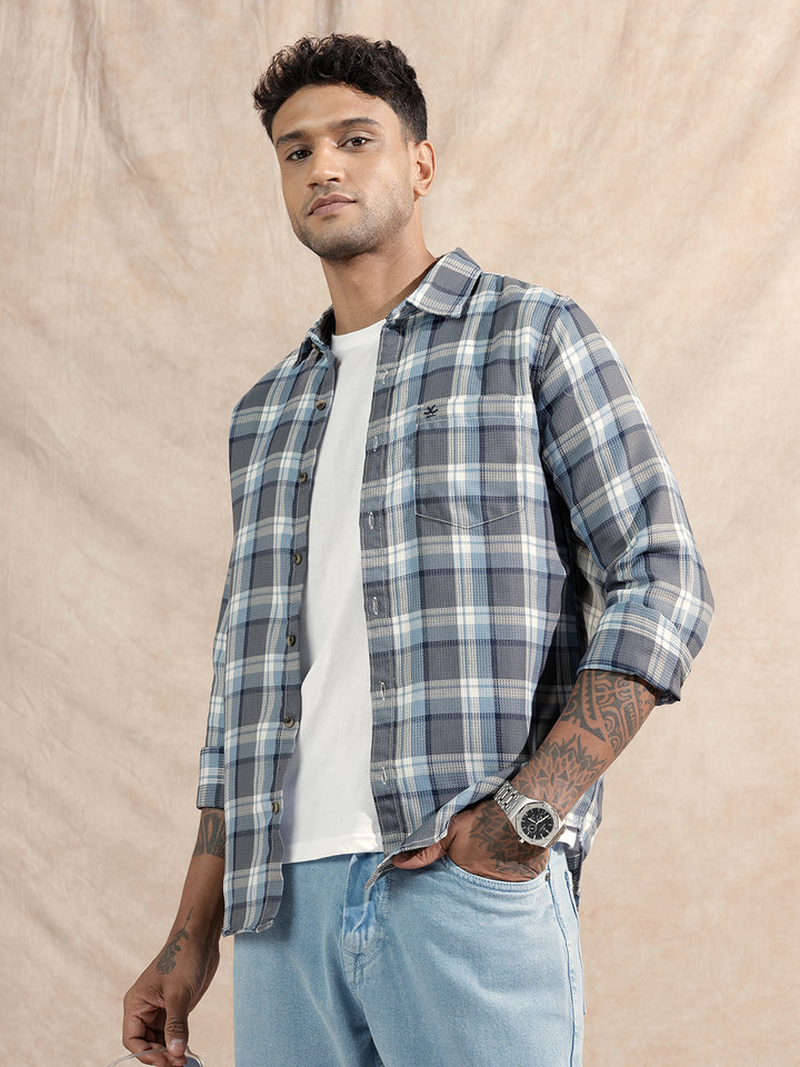 Textured Checked Shirt | Grey