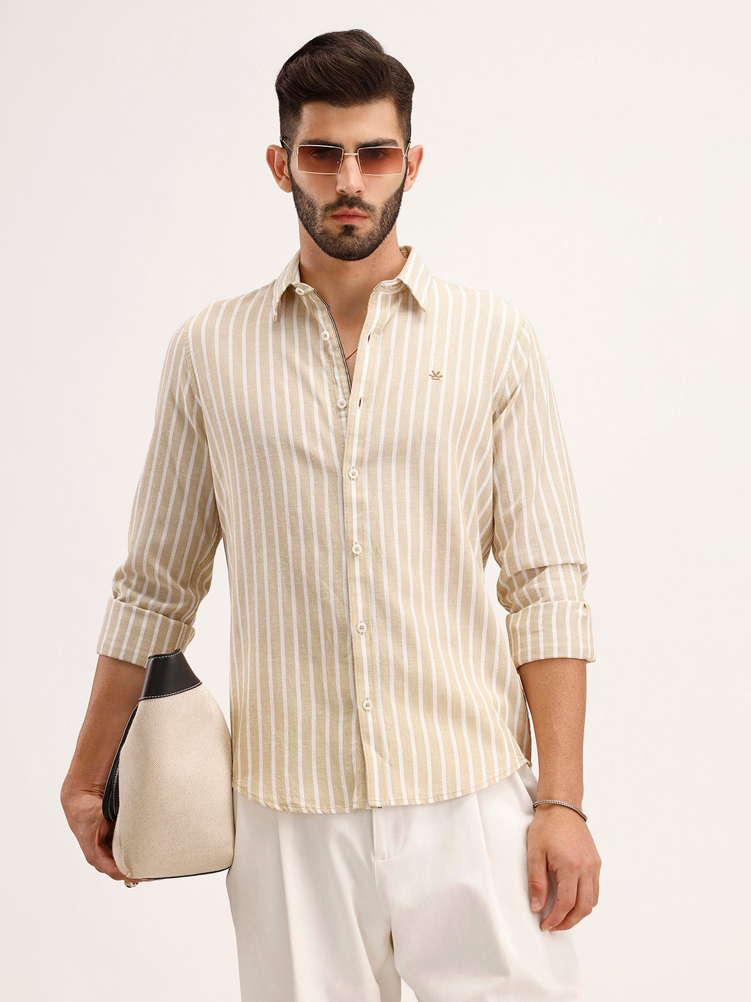 Slim Fit Striped Shirt | Khaki