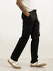 Solid Straight Fit Cargo Trouser | Black