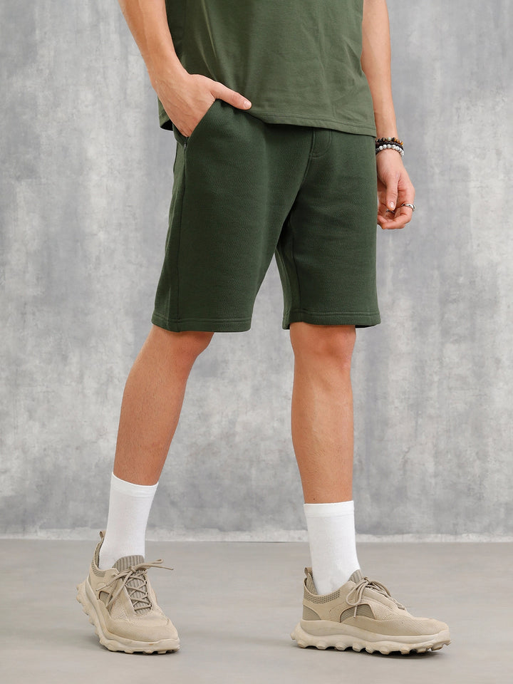 Slim Fit Terry Knitted Shorts | Olive