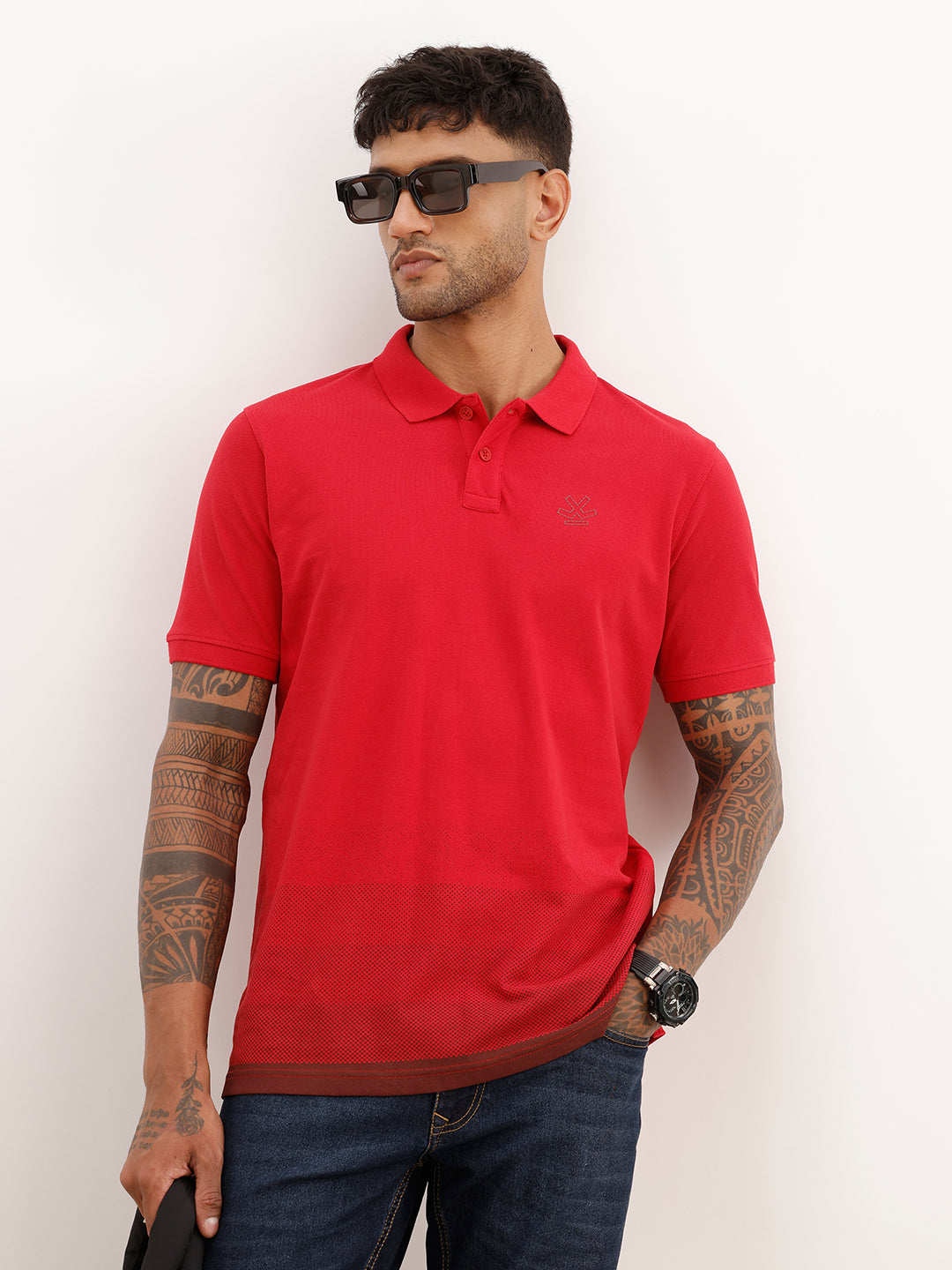 Regular Fit Gradient Printed Polo T-Shirt | Red