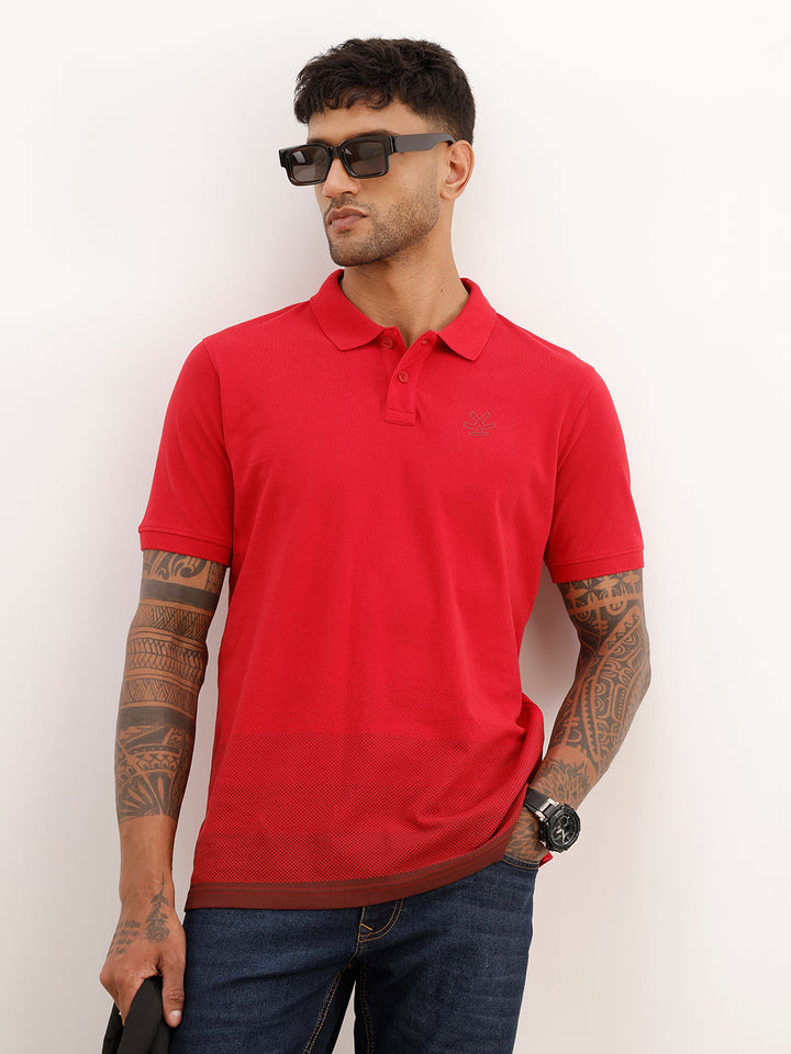 Regular Fit Gradient Printed Polo T-Shirt | Red