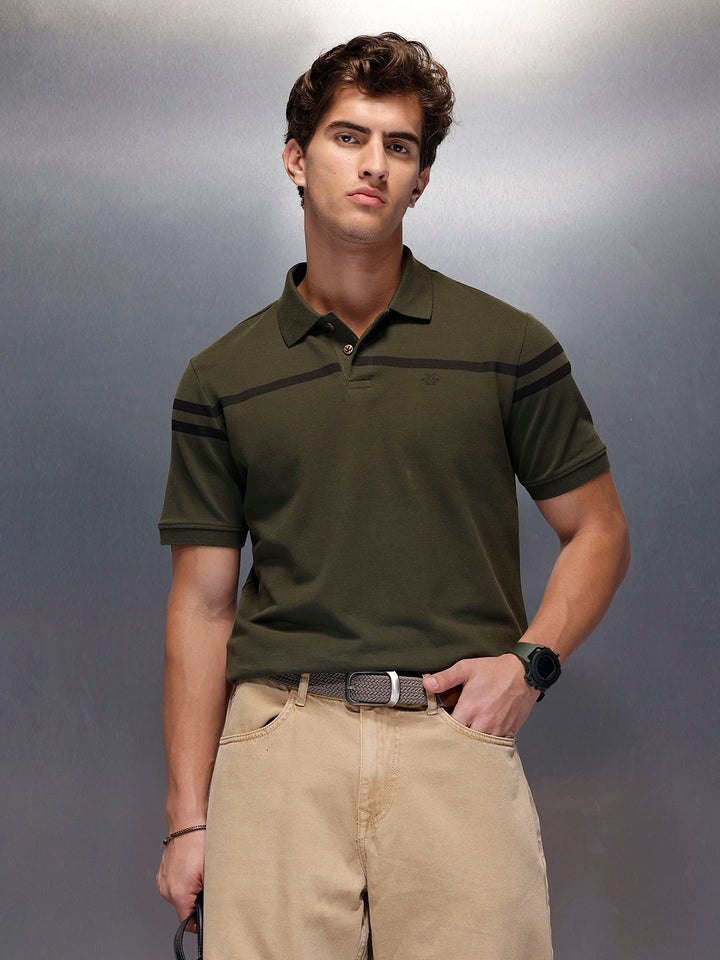 Classic Placement Printed  Polo T-Shirt   |  Olive