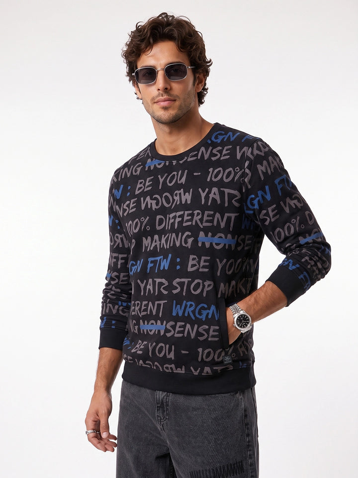 Classic Typography AOP Sweatshirt | Black