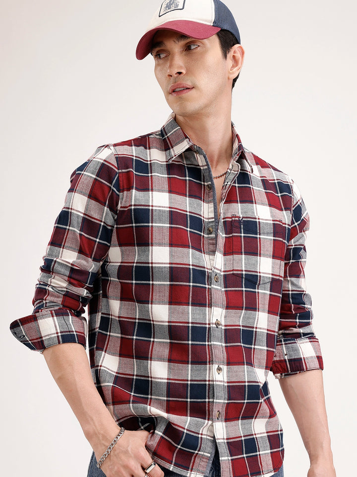 Slim Fit Checkered Shirt | Red