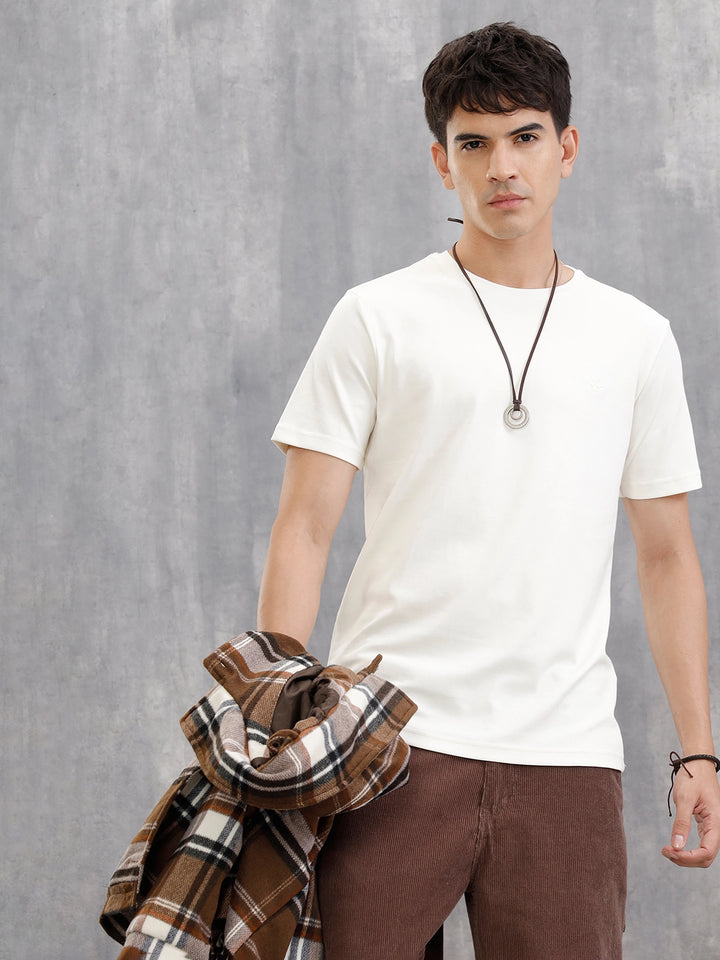 Solid Gold Finish Interlock Jersey With Signature Logo Embroidery  |  White