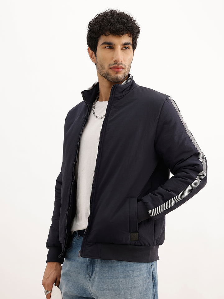 Regular Fit Zipper Puffer Jacket | Navy Blue