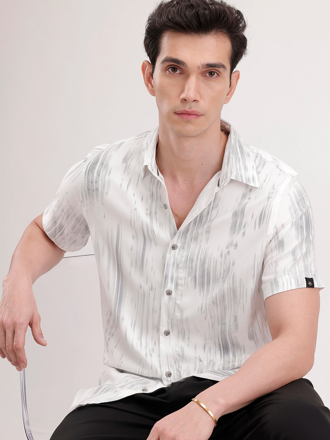 Slim Fit Half Sleeve AOP Shirt | White