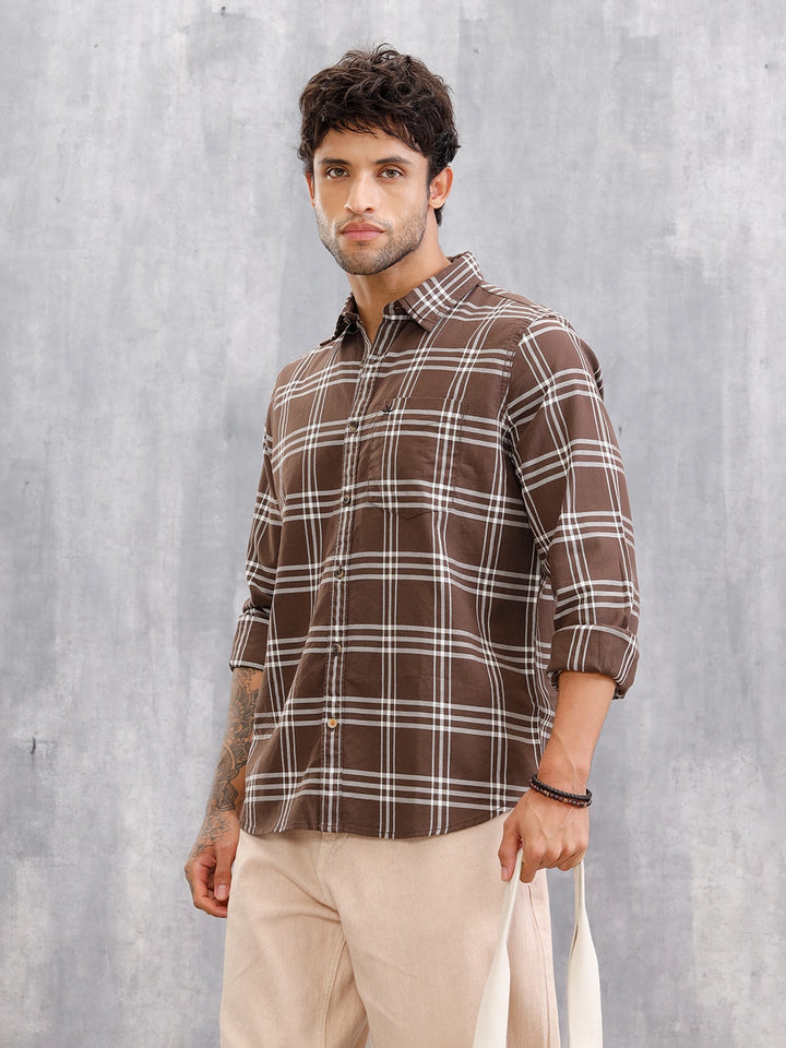 Slim Fit Cotton Twill Checks I Dk. Brown