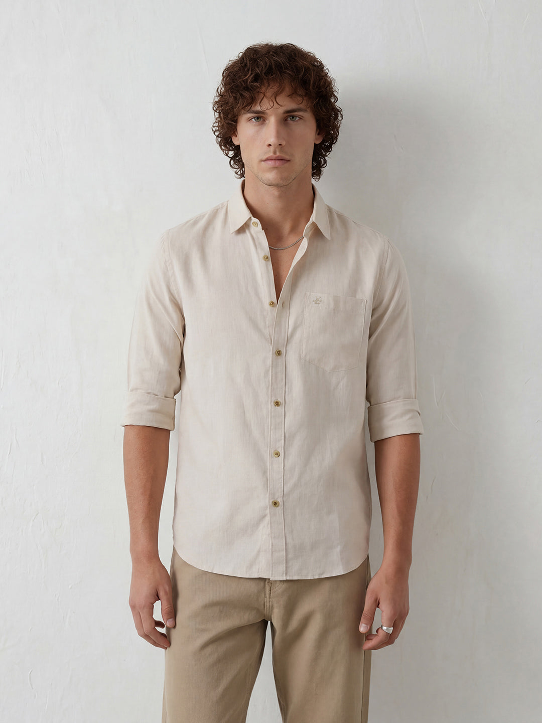 Solid Regular Fit Full Sleeve Shirt | Beige