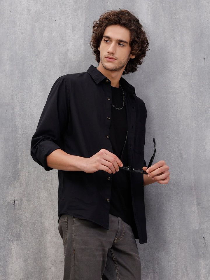 Solid 100%Cotton Regular Fit Shirt | Black