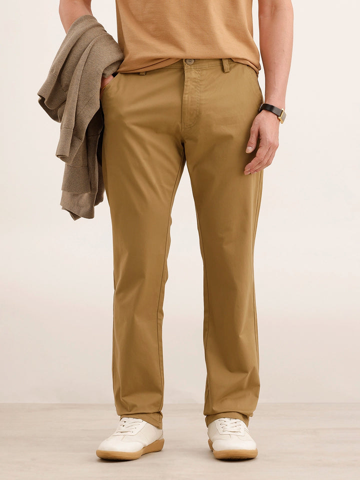 Straight Fit Solid Trouser | Khaki
