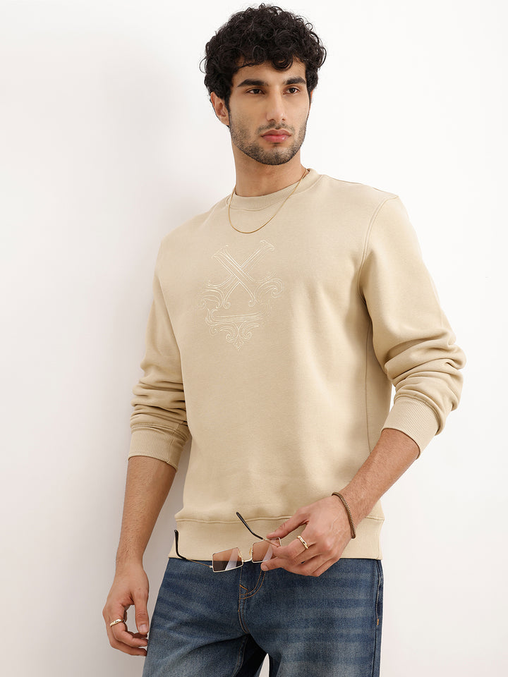 Classic Regular Fit Foil Printed Sweatshirt | Beige