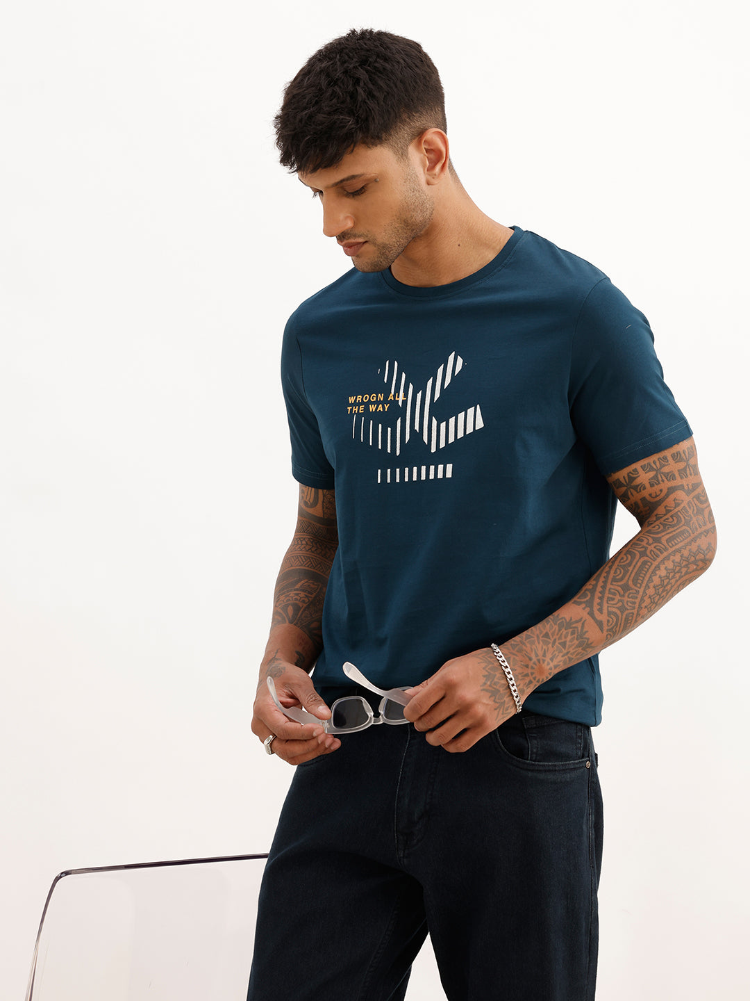 Slim Fit Foil Printed T-Shirt | Teal