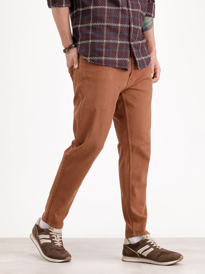 Solid Skinny Crop Denim Jeans | Brown