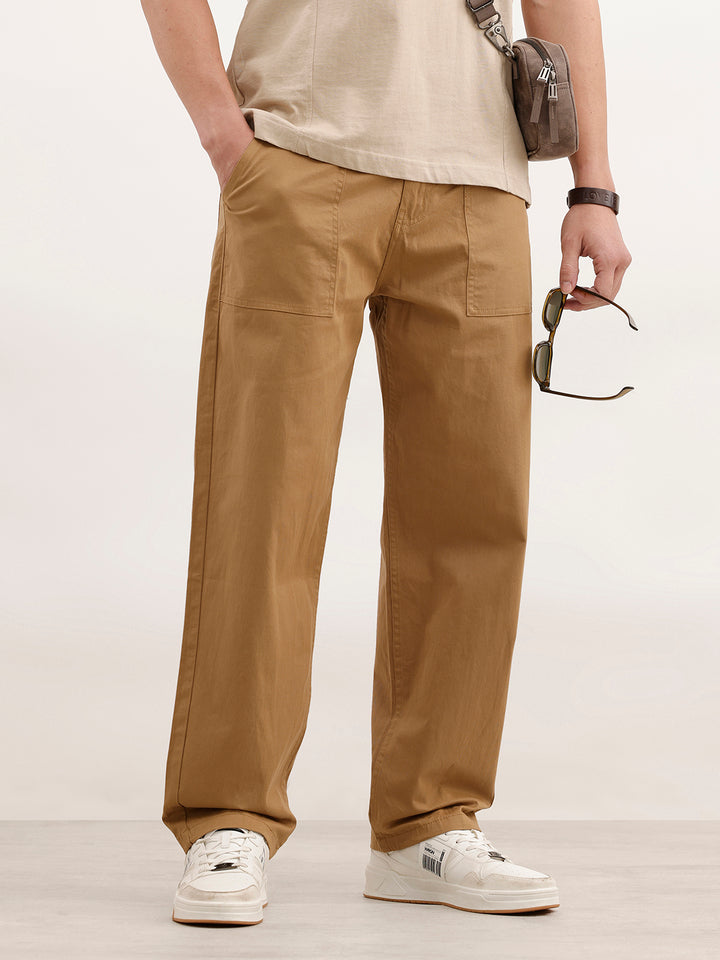 Loose Fit Solid Trouser | Khaki