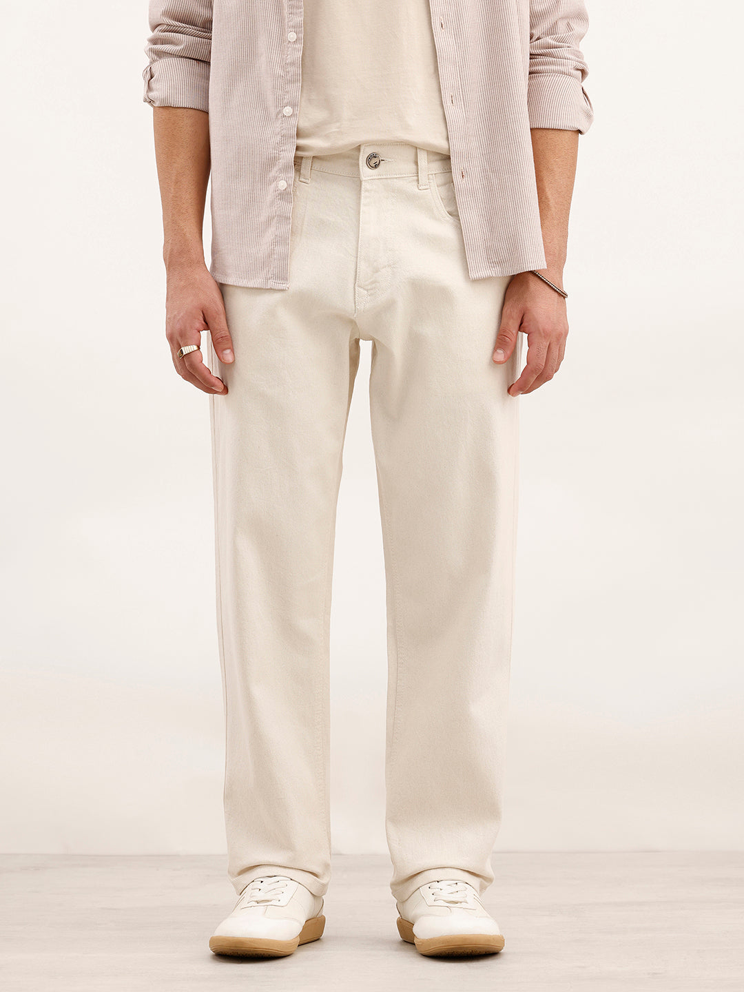 Loose Fit Solid Denim Jeans | Ecru