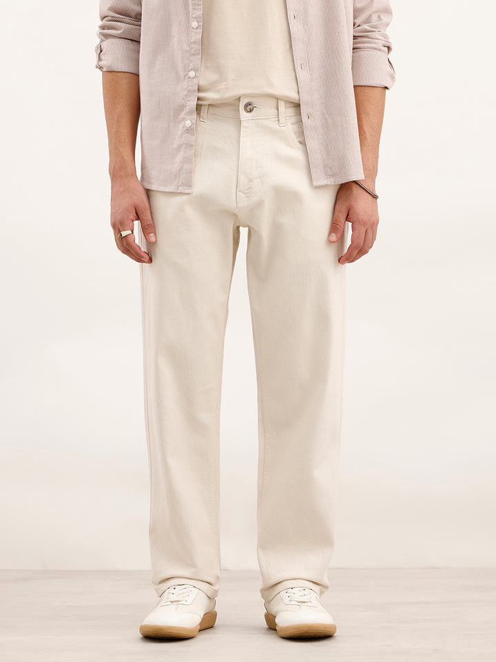 Loose Fit Solid Denim Jeans | Ecru
